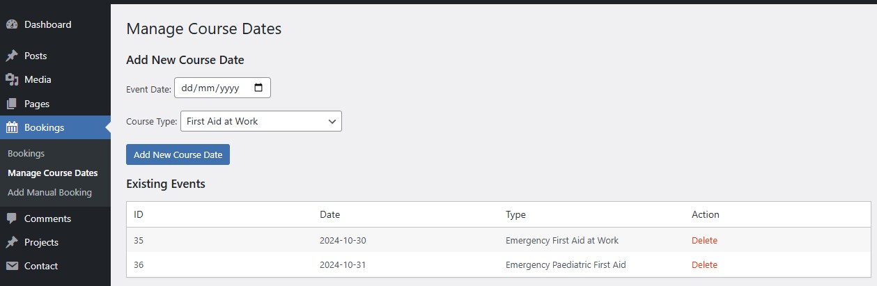 manage course dates
